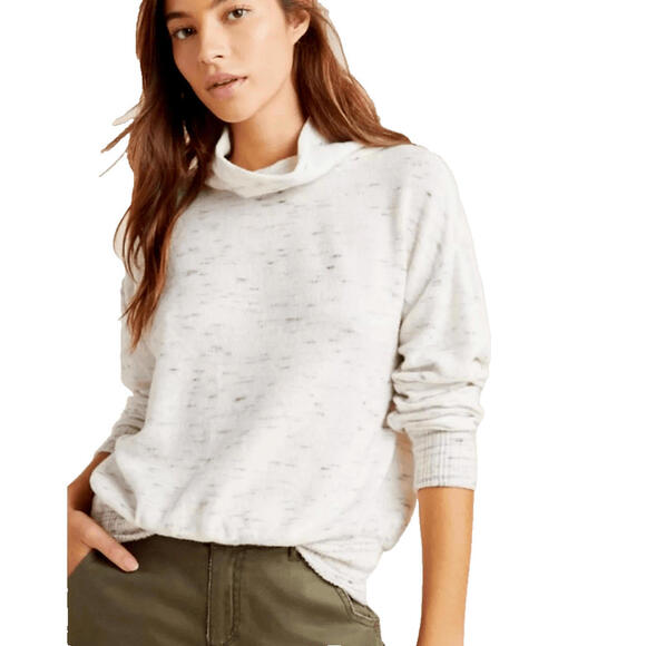 Anthropologie Sweaters - Anthropologie Cowl Neck Long Sleeve Ivory Gray Marled Pullover Sweater Womens M